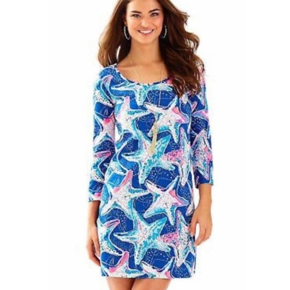 Lilly Pulitzer Mini Dress Women's Small 100% Cotton Pink Blue Starfish Resort
